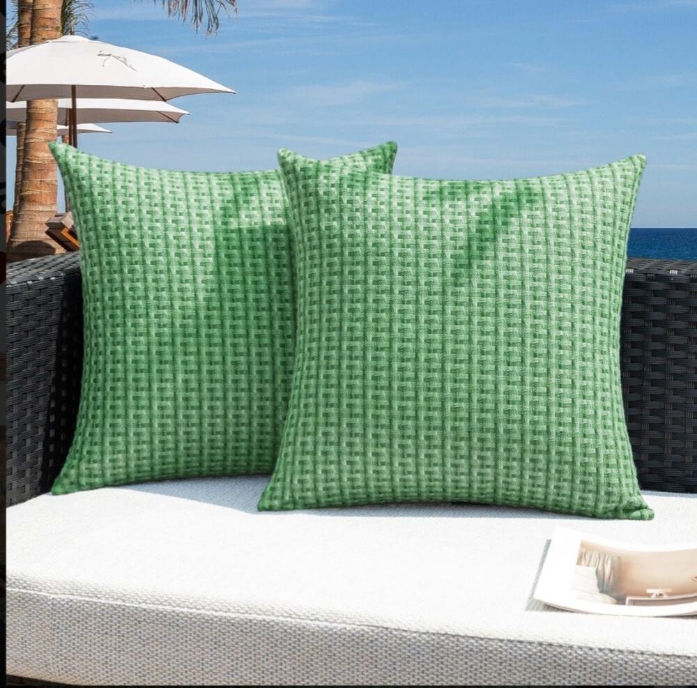 Kevin Textile Outdoor Waterproof Throw Pillow Covers 2pk 26x26 Inch, Sage Green
